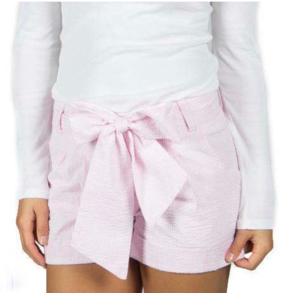 Shorties Shorts in Pink Seersucker by Lauren James